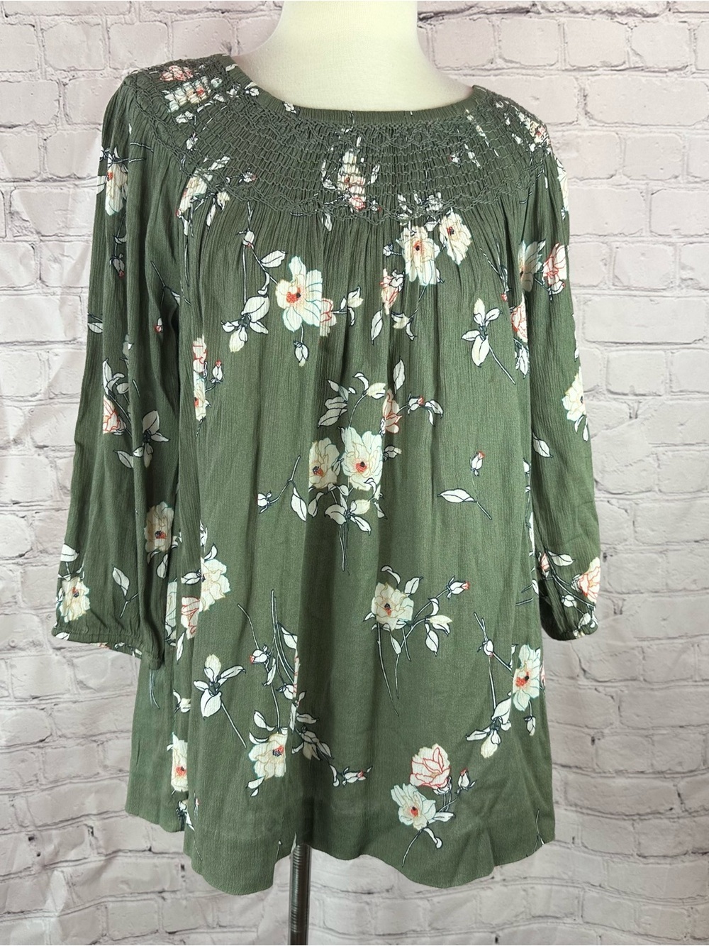 J. Jill Floral peasant Blouse women XS cottagecore boho smocked coastal grandma